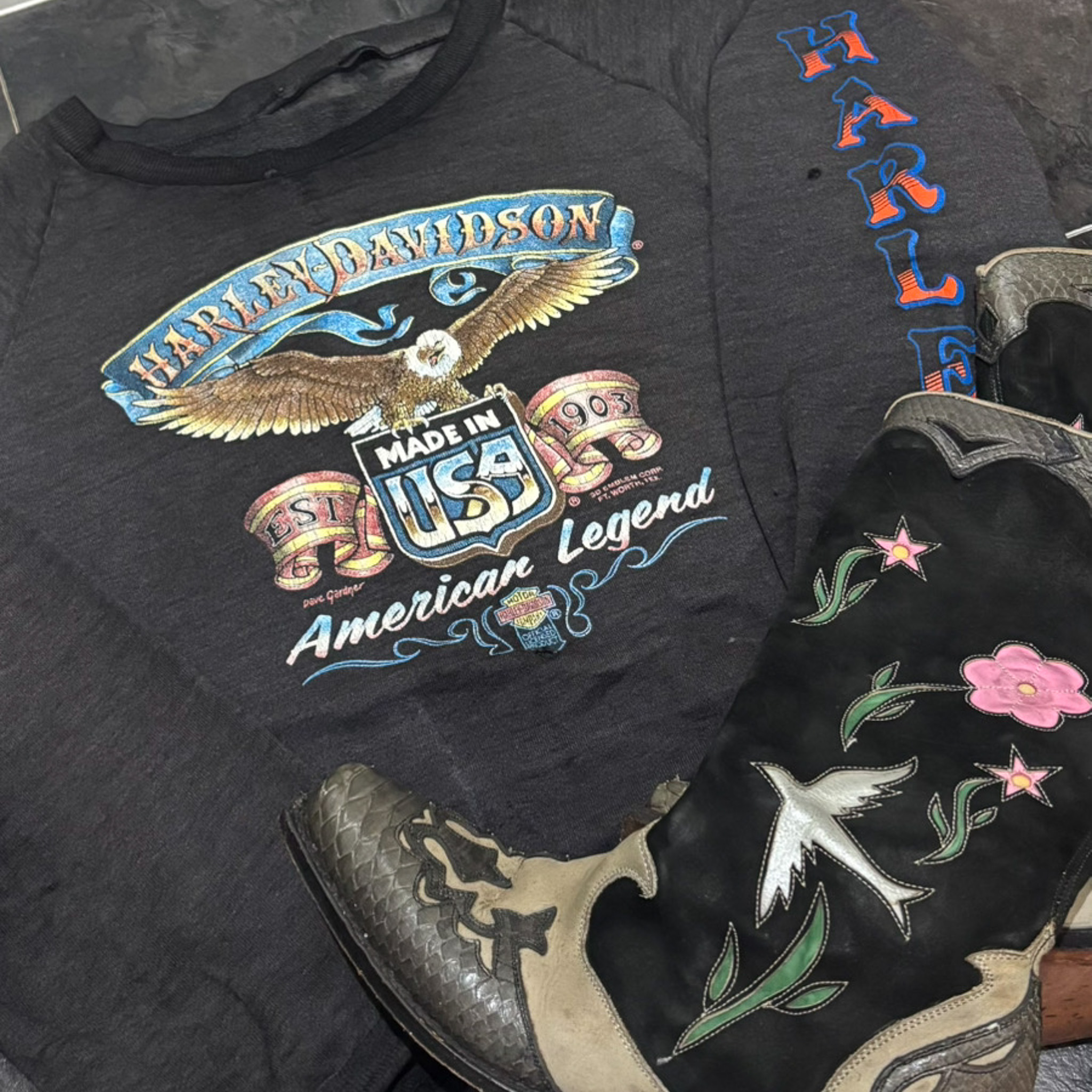 80s Harley Davidson スウェットシャツ 70s Buffalo ウエスタンブーツ