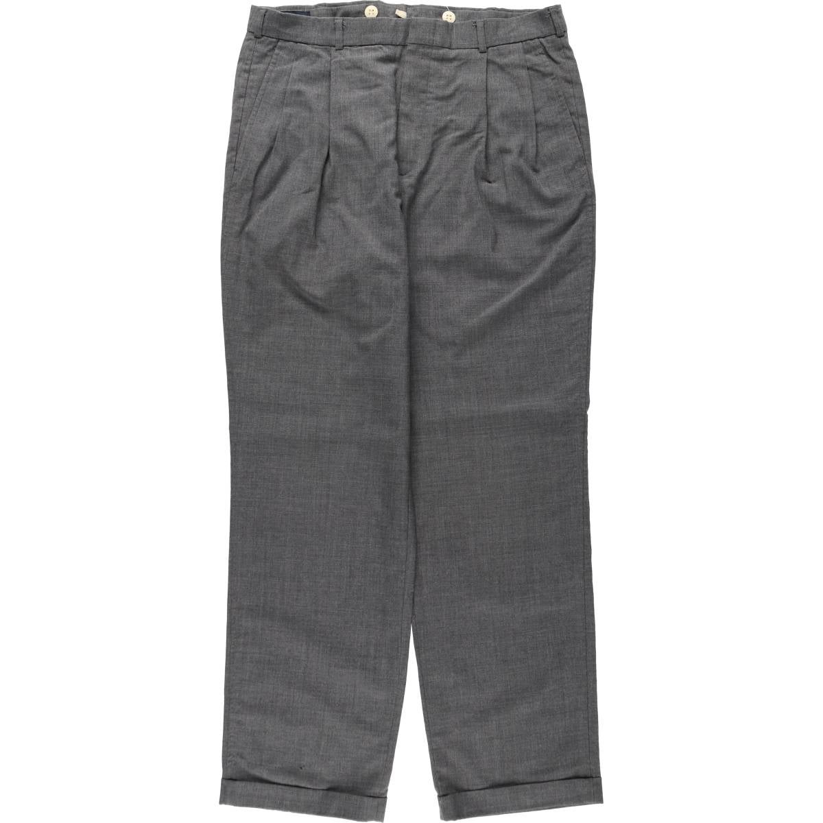 90s ランズエンド ウール ツータックスラックス グレーカーキ W34L30 古着 80～90年代 ランズエンド LANDS END ツータック ウールパンツ