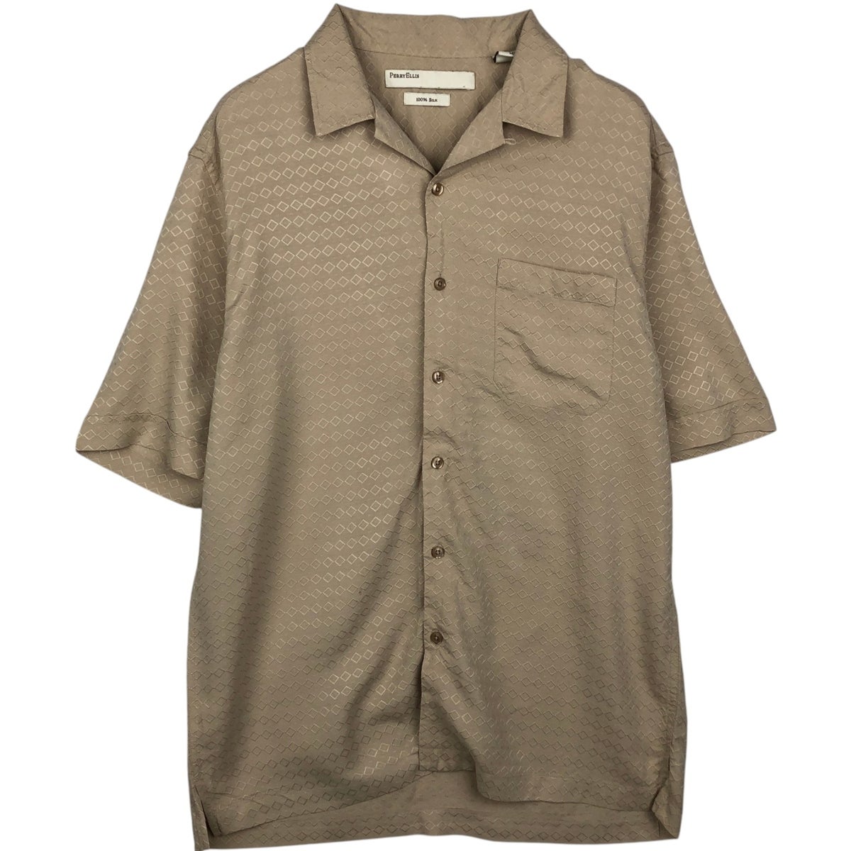 古着 ペリーエリス PERRY ELLIS 総柄 半袖 シルクシャツ ボックス