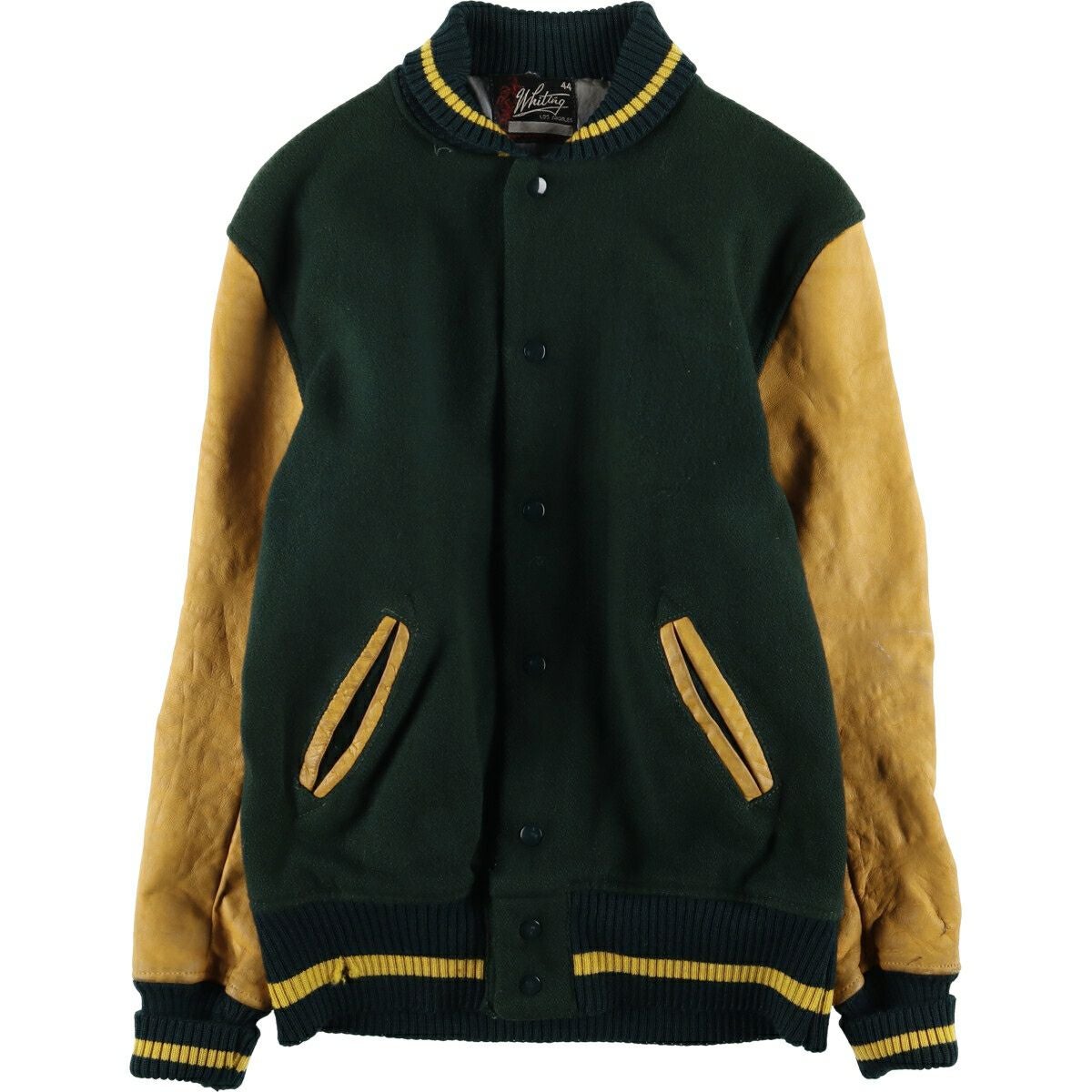 古着 60年代 ホワイティング Whiting 袖革ウールボタンスタジャン バー