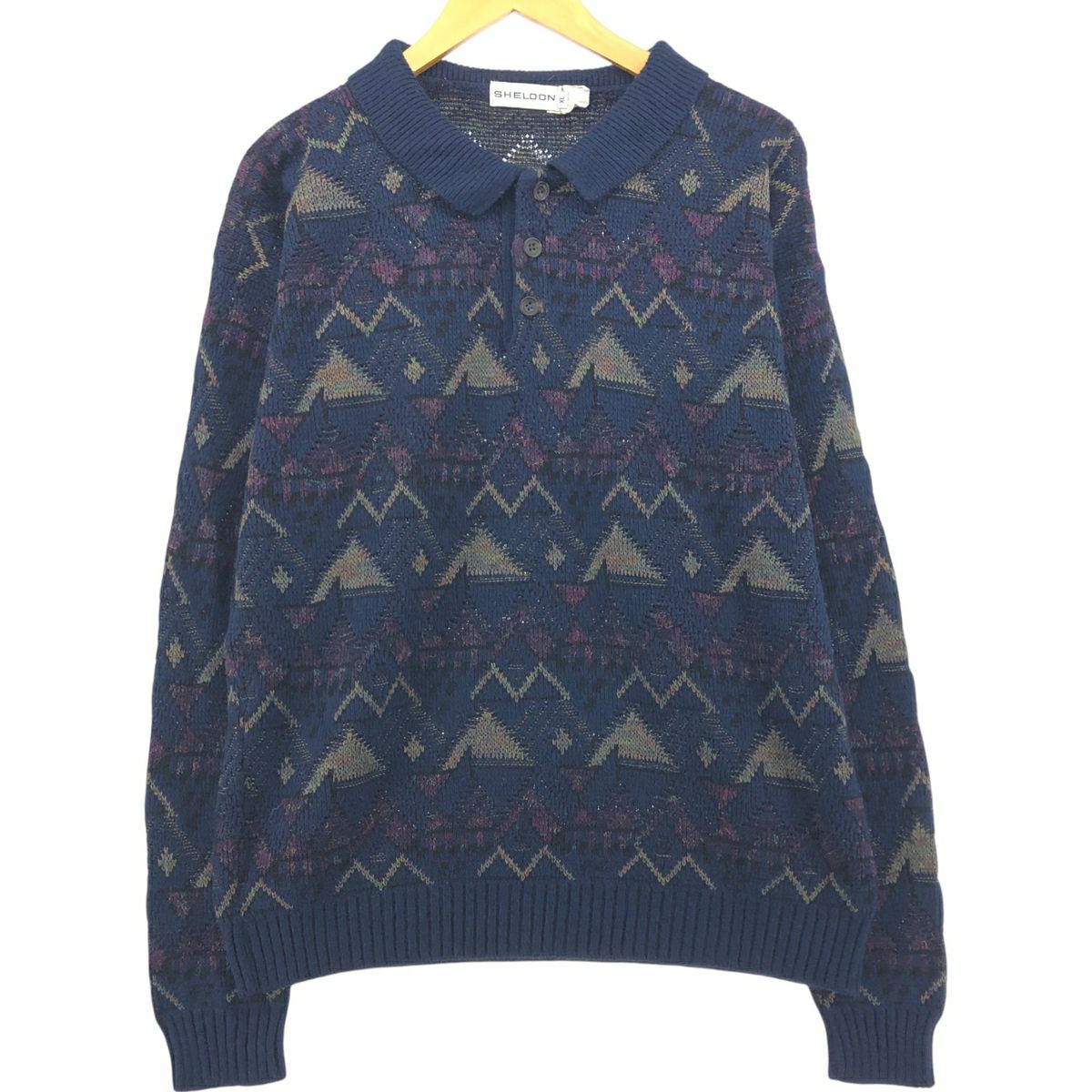 古着 COTTON TRADERS 総柄 アクリルニットセーター メンズXL相当