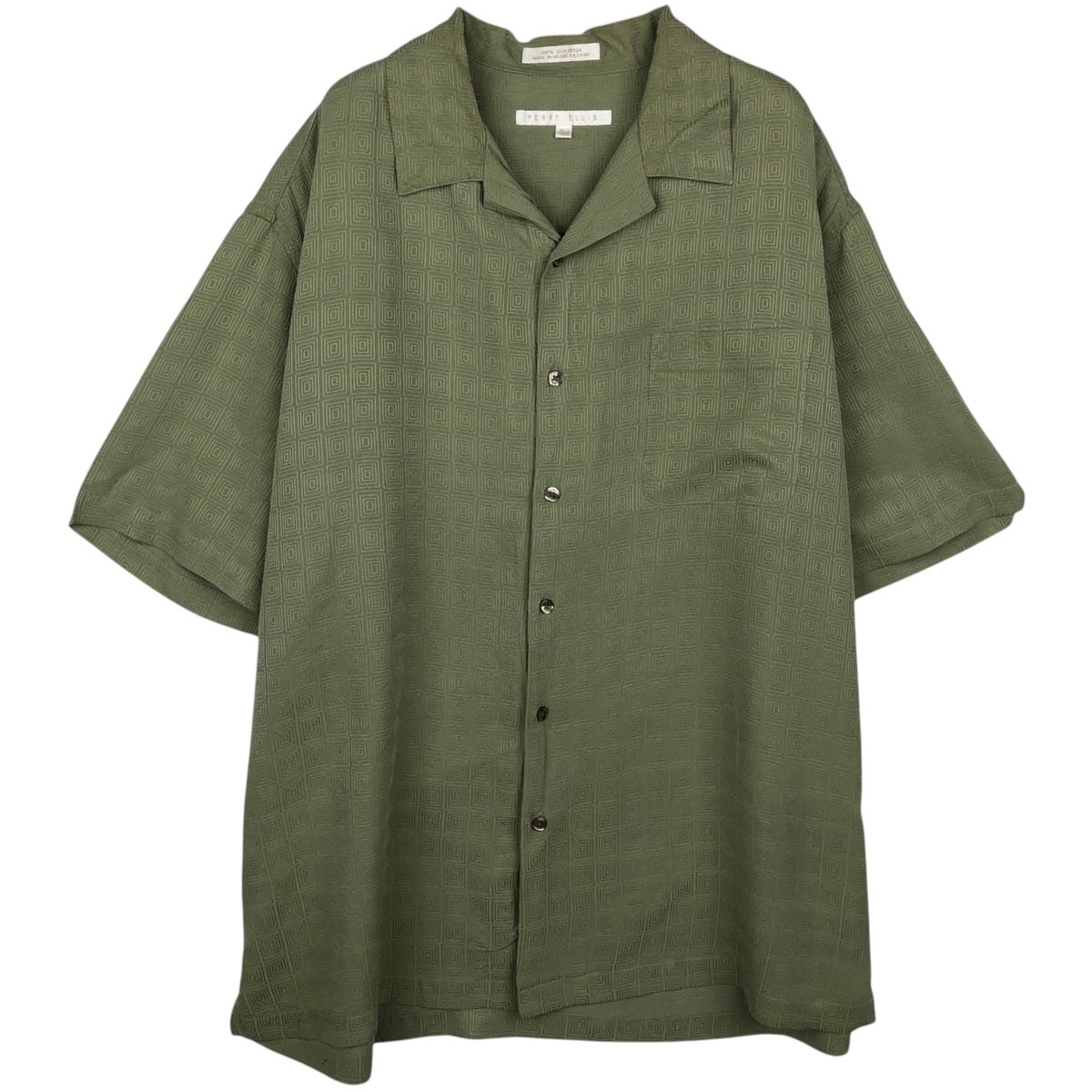 古着 ペリーエリス PERRY ELLIS 総柄 半袖 シルクシャツ ボックス