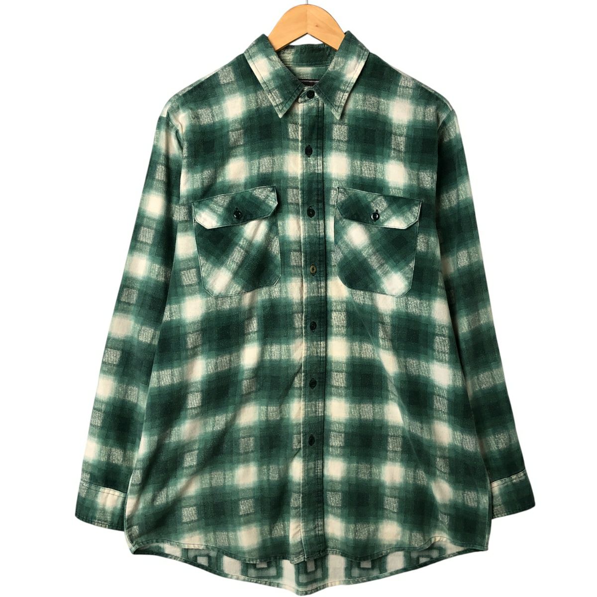 古着 90年代 DAVID TAYLOR オンブレチェック 長袖 プリントネル