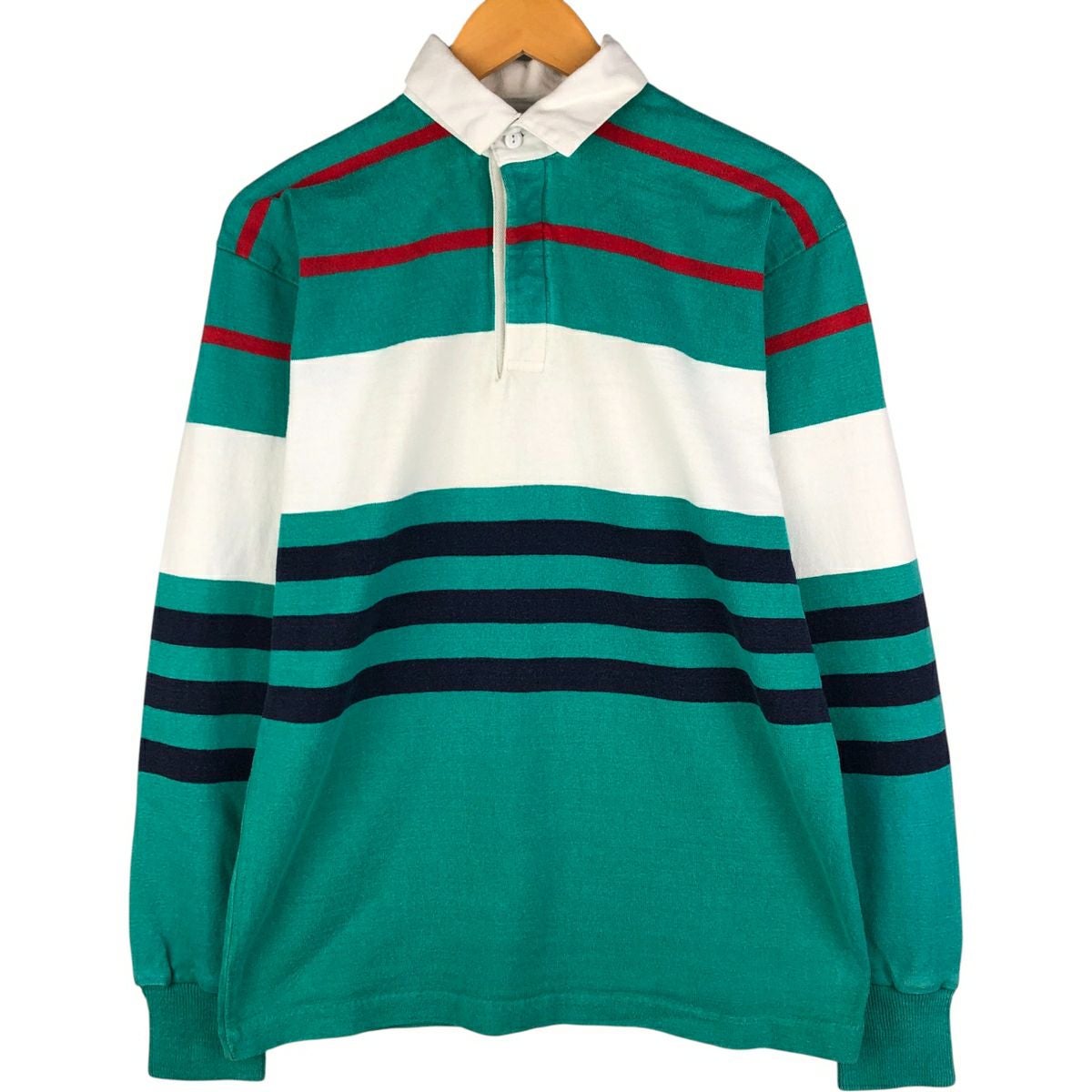 古着 ランズエンド LANDS END マルチボーダー 長袖 ラガーシャツ