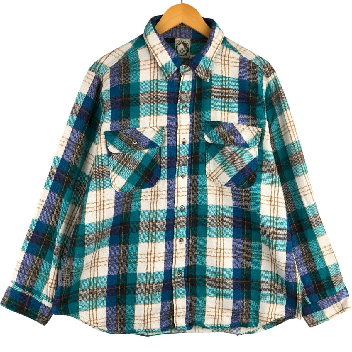 古着 70年代 Prest-Rite 長袖 プリントネルチェックシャツ メンズL相当