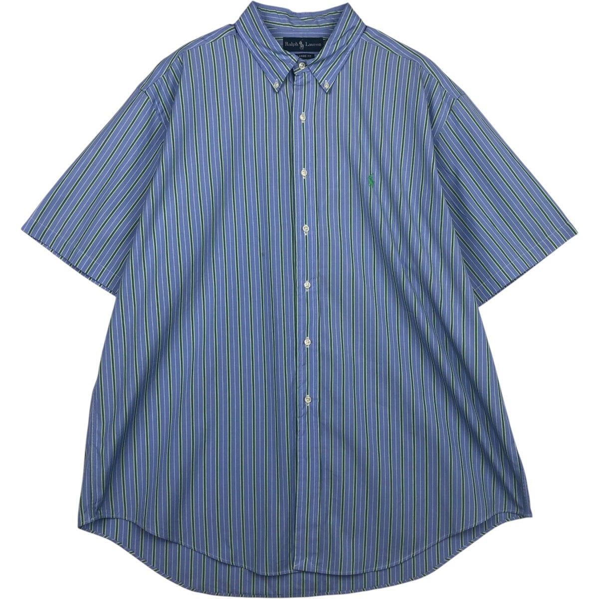 【新品】ポロラルフローレン 半袖シャツ メンズ ボタンダウン ストライプ L 古着 ラルフローレン Ralph Lauren シアサッカー 半袖 ボタンダウン
