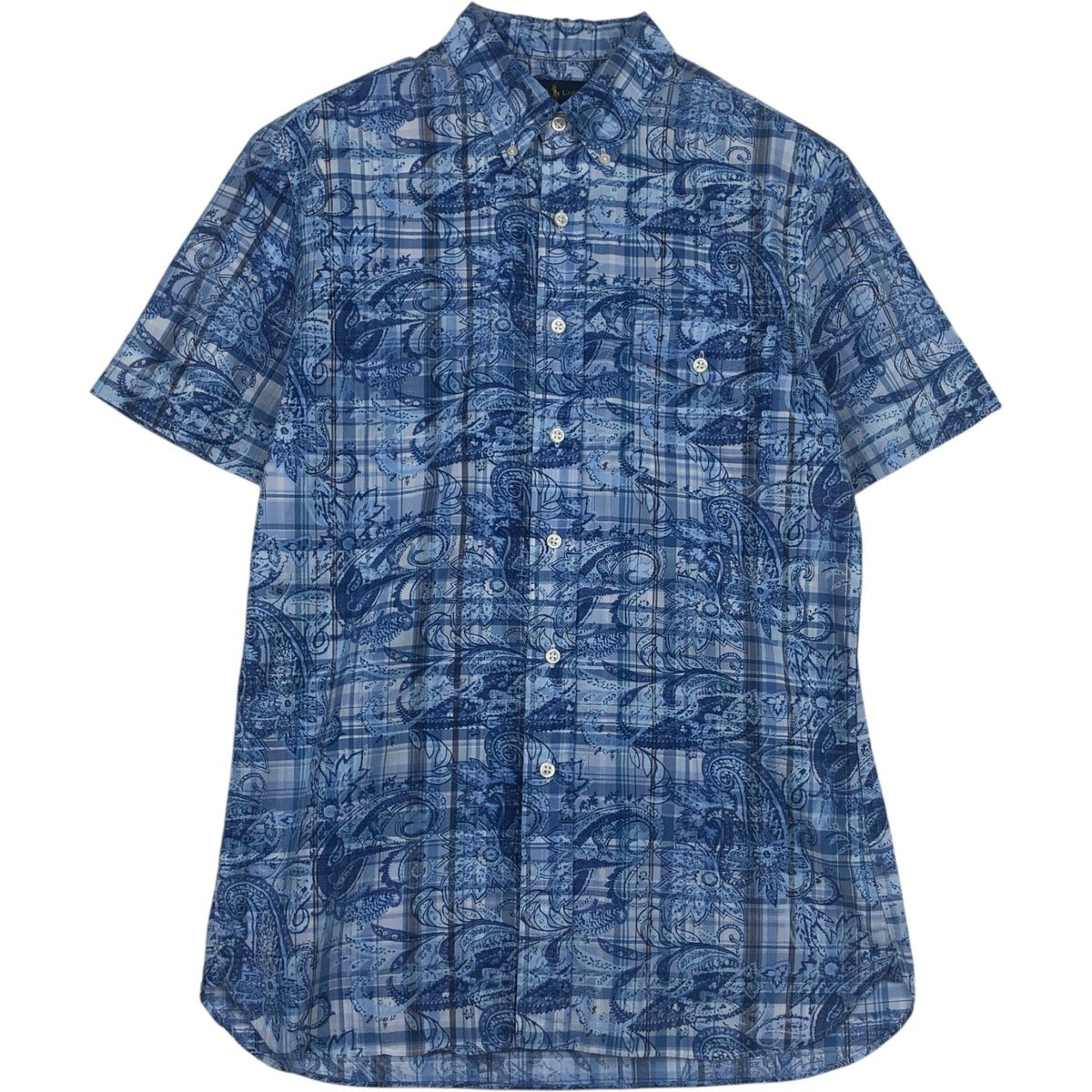 90s ralph lauren半袖 ボタンダウンシャツ XL ペイズリー柄 古着 ラルフローレン Ralph Lauren CUSTOM FIT 総柄 ペイズリー柄 半袖