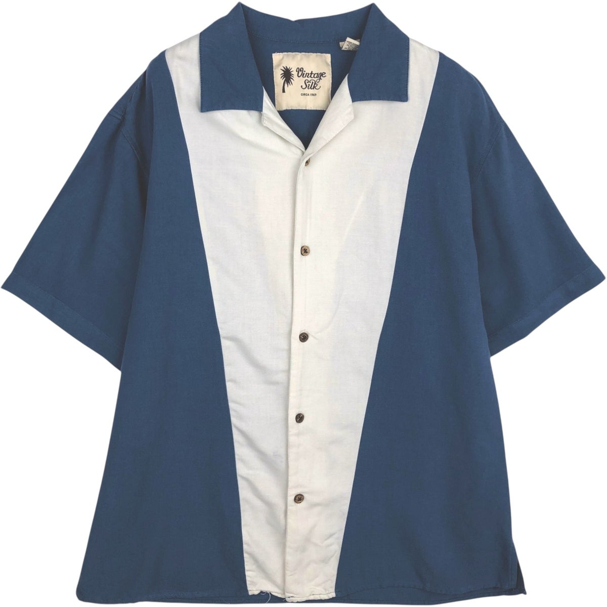 古着 Vintage Silk ツートン 半袖 オープンカラー シルクシャツ