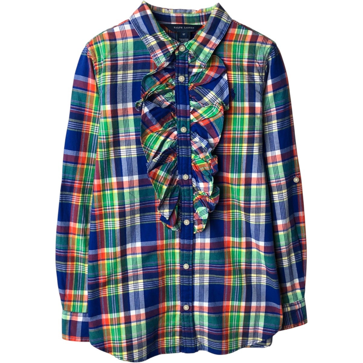 古着 ラルフローレン Ralph Lauren フリル 長袖 コットンチェック