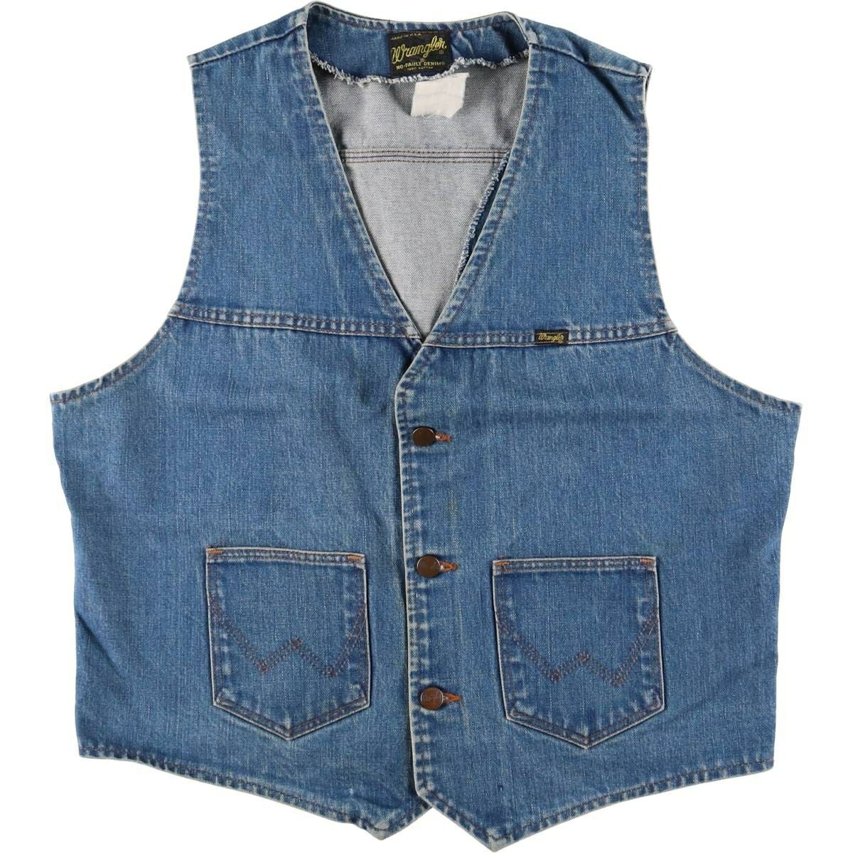古着 70～80年代 ラングラー Wrangler 黒タグ デニムベスト メンズL