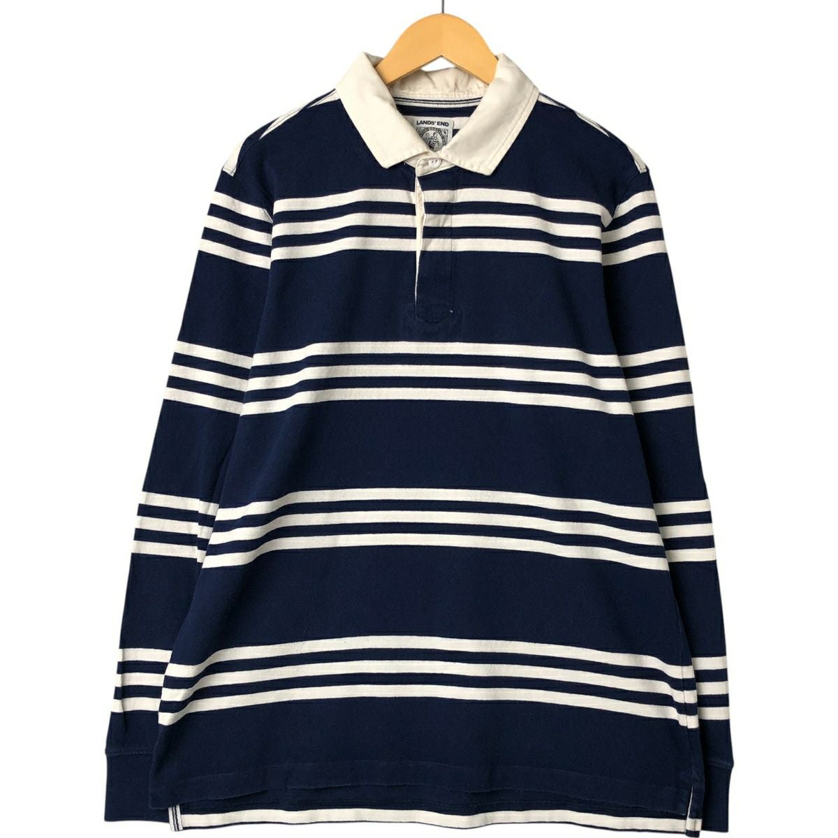 古着 90年代 ランズエンド LANDS END ボーダー柄 長袖 ラガーシャツ