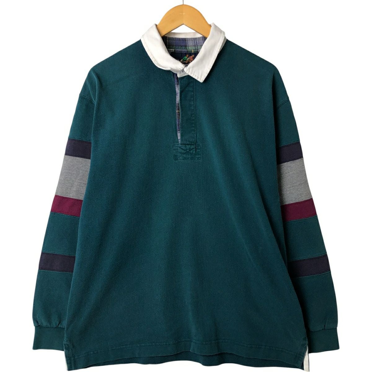 古着 90年代 ランズエンド LANDS END ボーダー柄 長袖 ラガーシャツ
