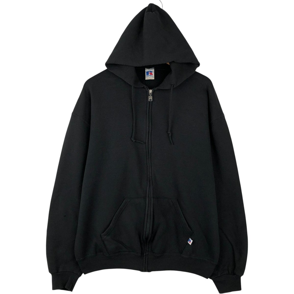 90s ブラック 無地 黒 Russell ラッセル フルジップ パーカー XL 美品 90s USA製 ブラック ラッセル Russell Athletic 無地 黒