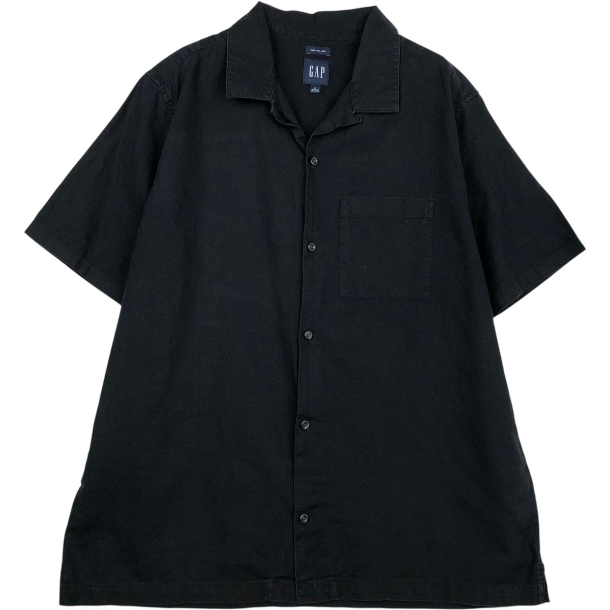 【希少】00s OLD GAP コットンメッシュ 半袖オープンカラーシャツ 黒L 古着 ギャップ GAP 半袖 オープンカラー コットン×リネンシャツ