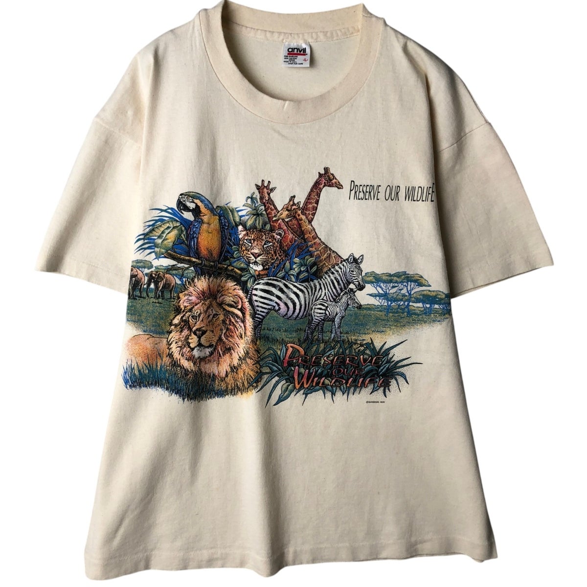 古着 90年代 アンビル Anvil アニマルTシャツ USA製 メンズL相当