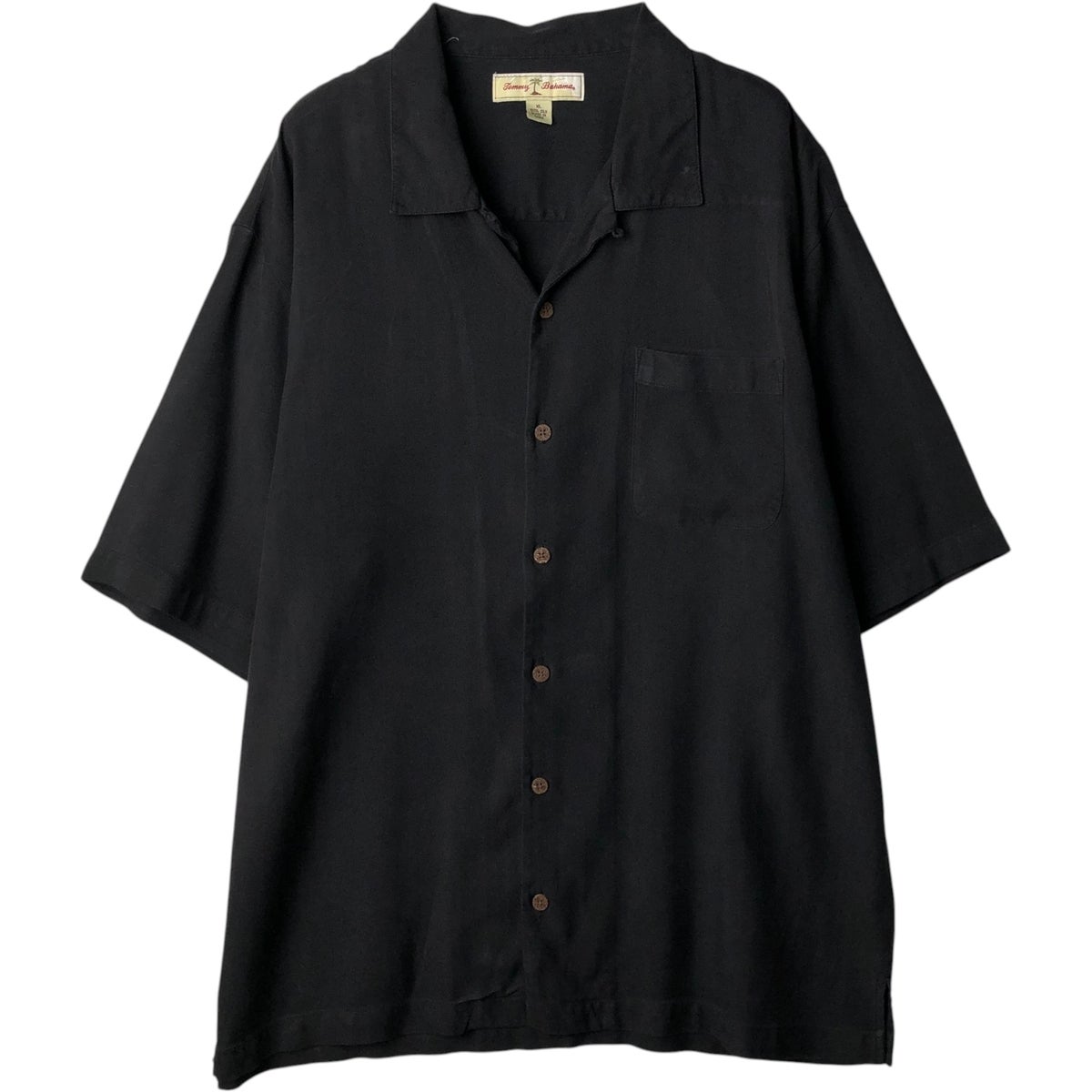 90s 00sトミーバハマ シルク開襟シャツ 黒 総柄 半袖 L オープンカラー 古着 トミーバハマ TOMMY BAHAMA 半袖 オープンカラー シルクシャツ