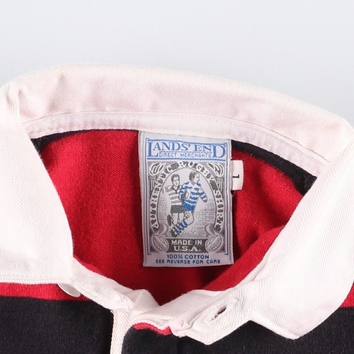 古着 90年代 ランズエンド LANDS END ボーダー柄 長袖 ラガーシャツ