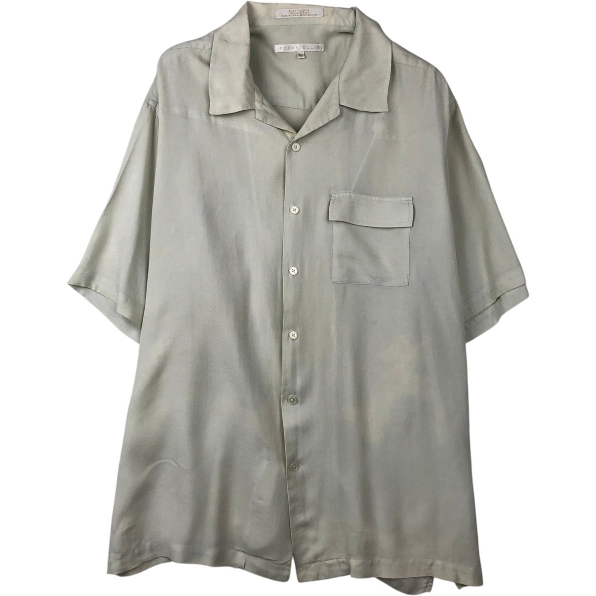 古着 ペリーエリス PERRY ELLIS 総柄 半袖 オープンカラー シルク
