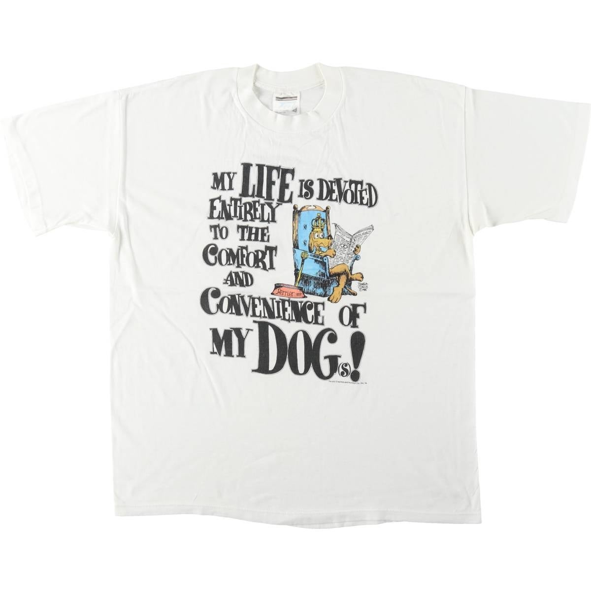 古着 80～90年代 Tect 犬柄 メッセージプリントTシャツ USA製 メンズL