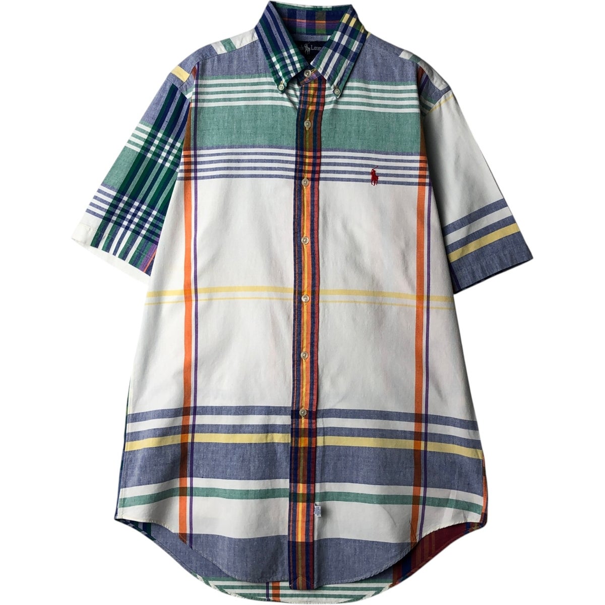 古着 ラルフローレン Ralph Lauren パッチワーク 半袖 ボタンダウン