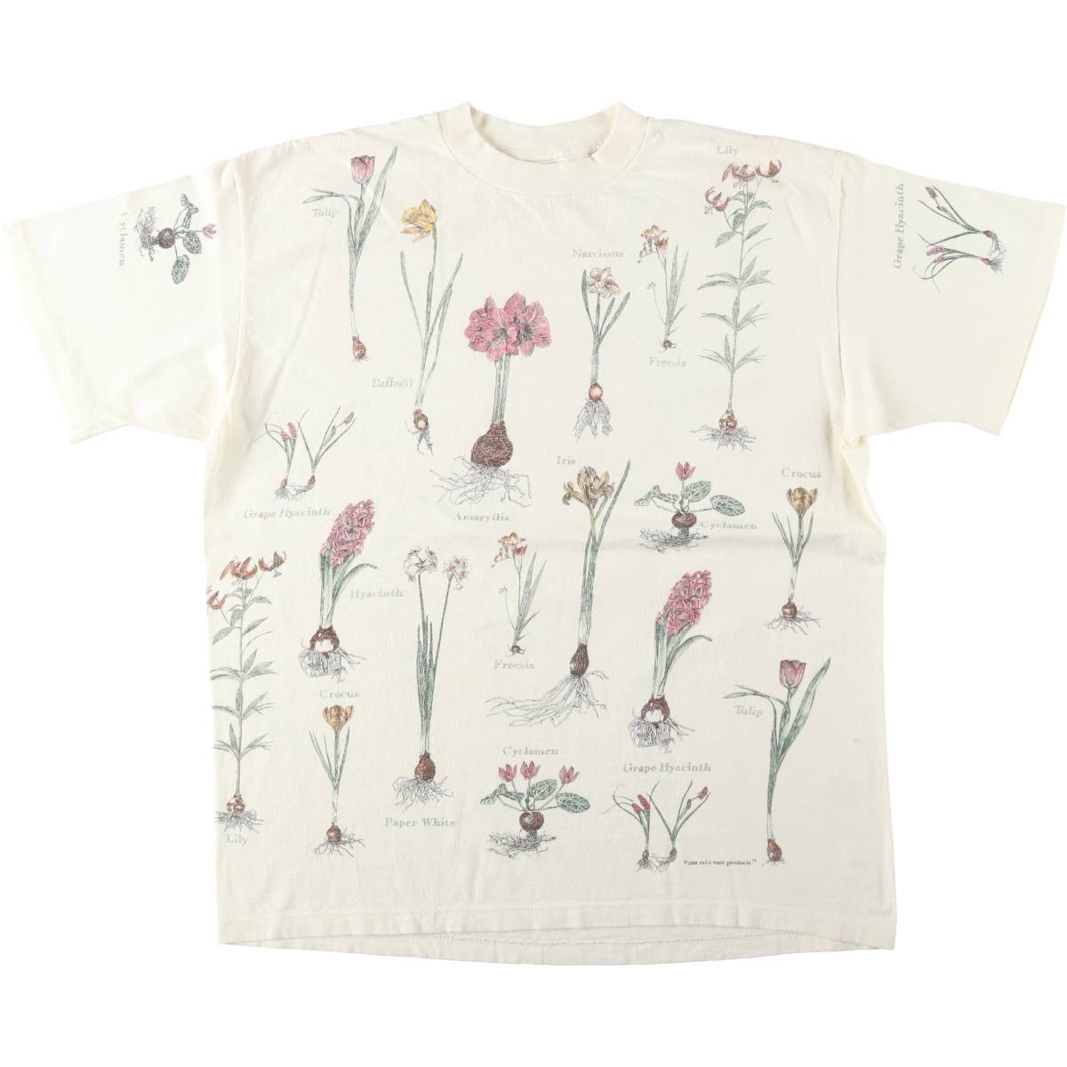 90s Rel・e・vant Products ボタニカル柄 Tシャツ USA製 古着 90年代 Rel e vant products ボタニカル柄 プリントTシャツ USA製