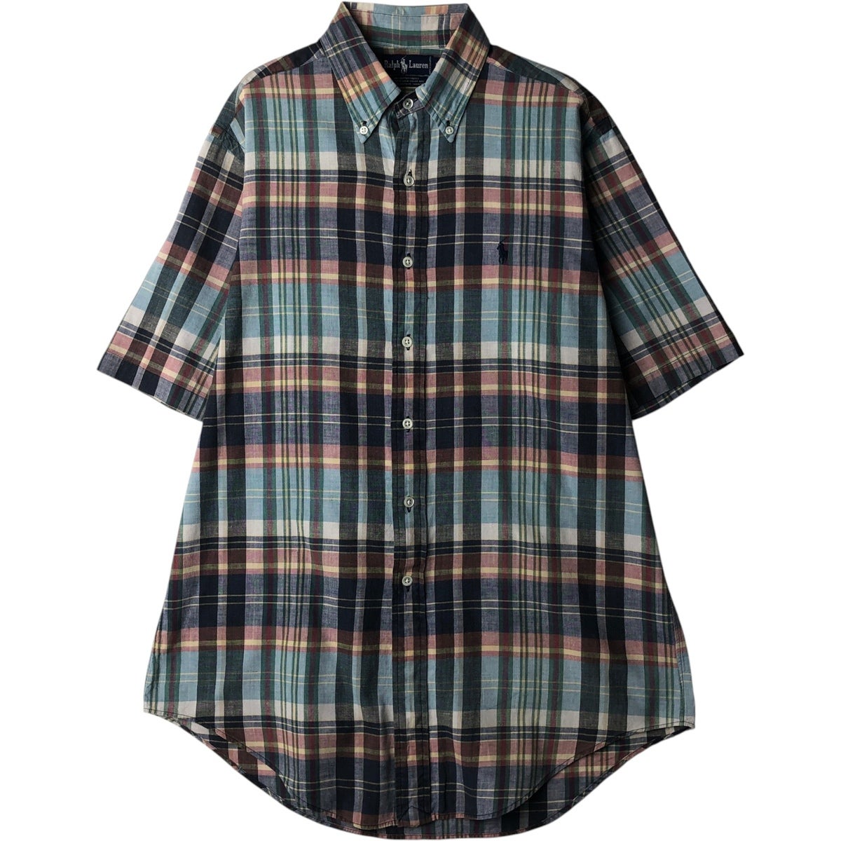 古着 ラルフローレン Ralph Lauren パッチワーク 半袖 ボタンダウン