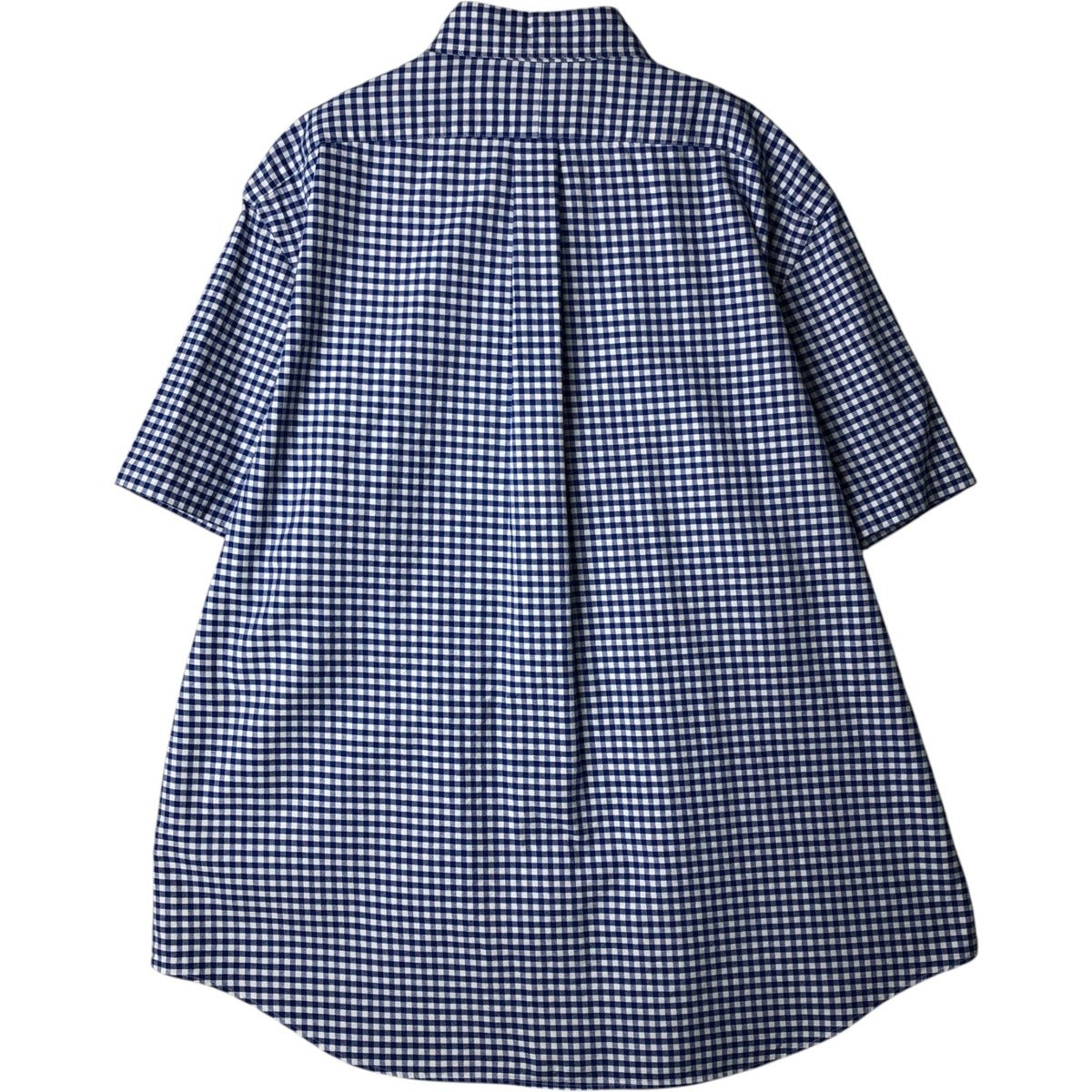 メンズ　E・G　半袖　ポロシャツ　チェック柄　青・白系　M　ボタンダウン　米国製 古着 ラルフローレン Ralph Lauren 半袖 ボタンダウン チェックシャツ
