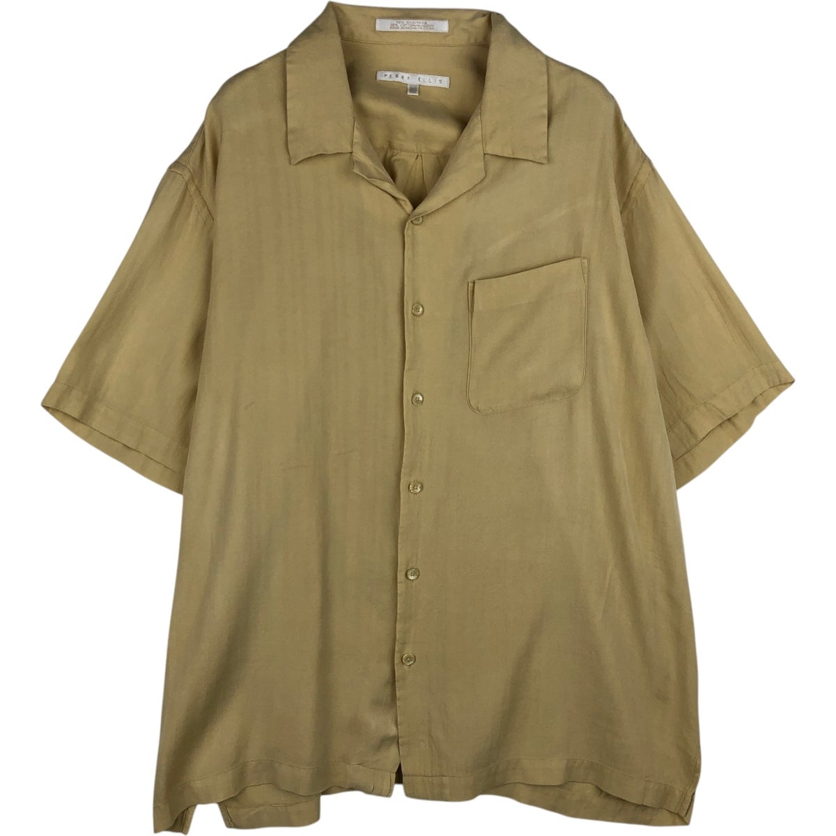 90s ペリーエリス 無地 レーヨンシャツ M ブラウン ヴィンテージ 古着 90年代 ペリーエリス PERRY ELLIS チェック柄 半袖 オープン