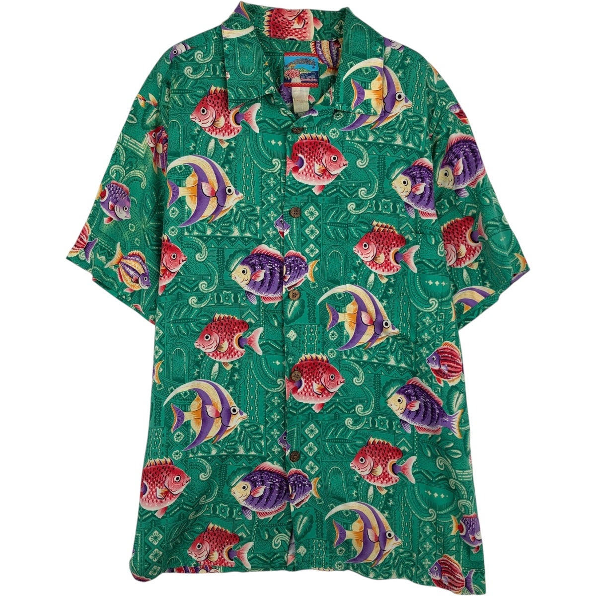 古着 80～90年代 EVERGREEN ISLAND 総柄 ヤシの木柄 オープンカラー