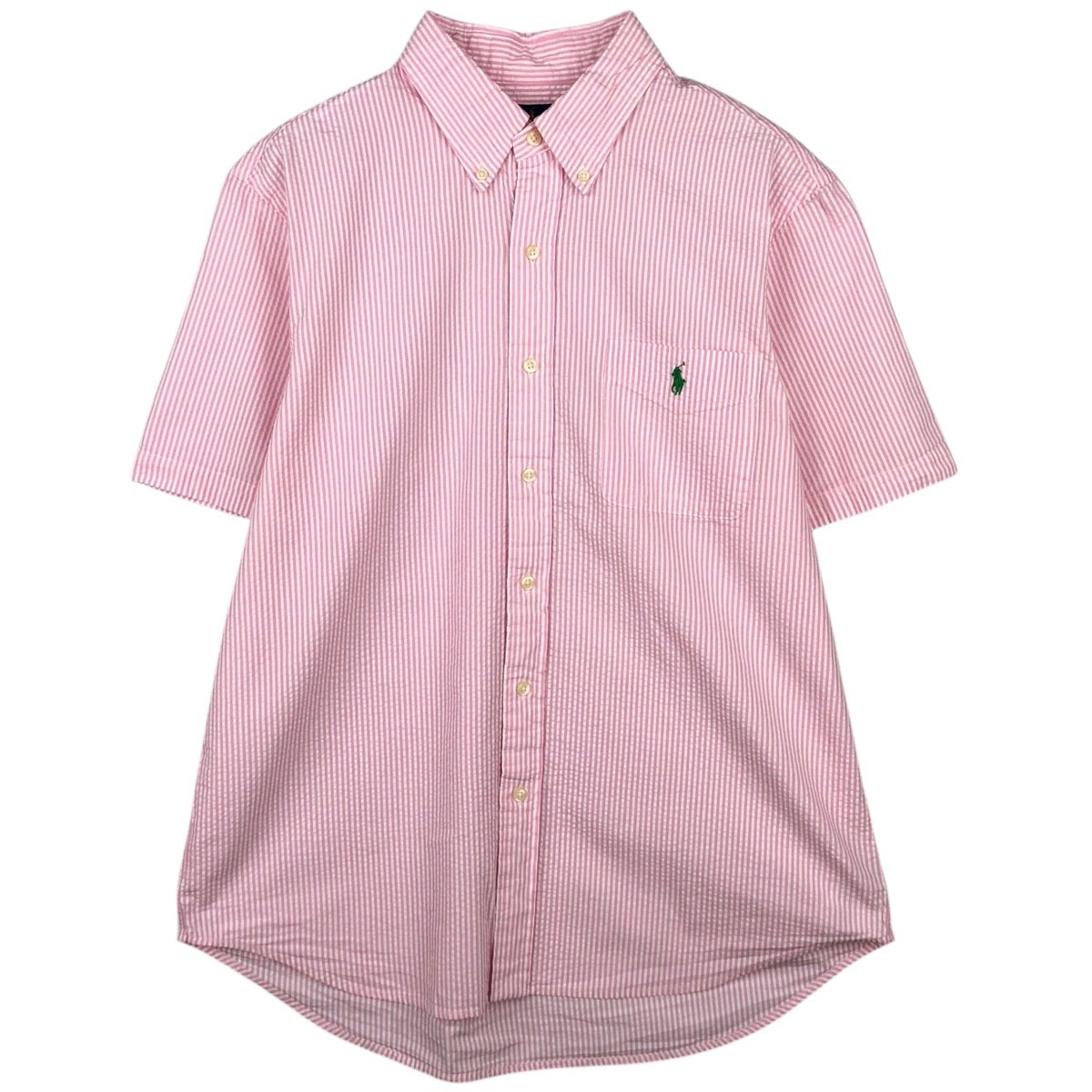 ラルフローレン ボタンダウン　シャツ　ピンク　ストライプ 古着 ラルフローレン Ralph Lauren SEERSUCKER シアサッカー 半袖