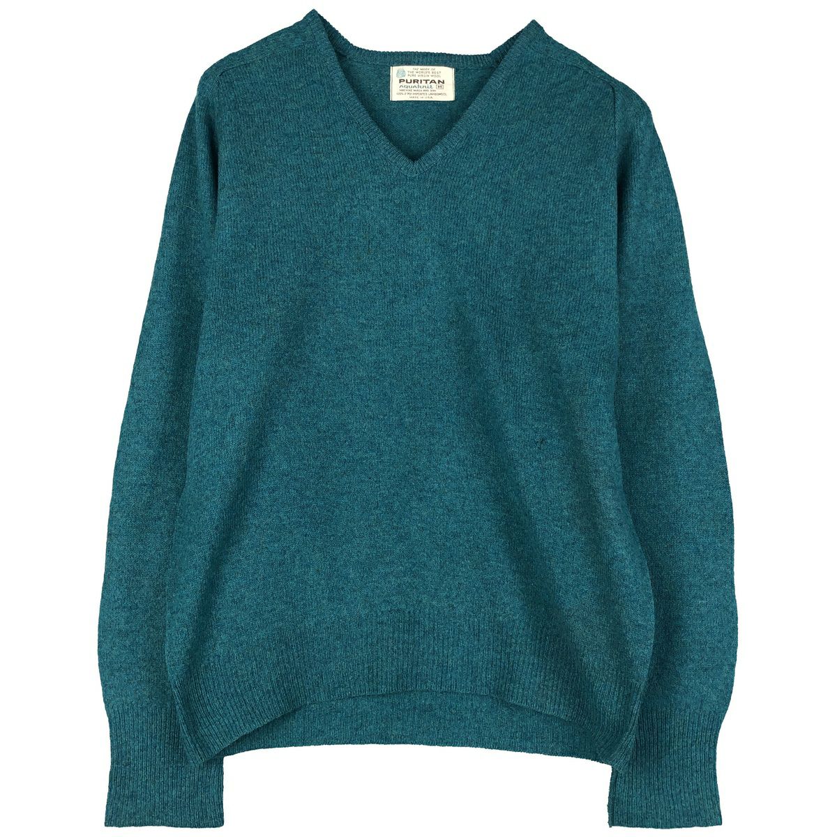 古着 80年代 THE MOORS チェック柄 Vネック ウールニットセーター