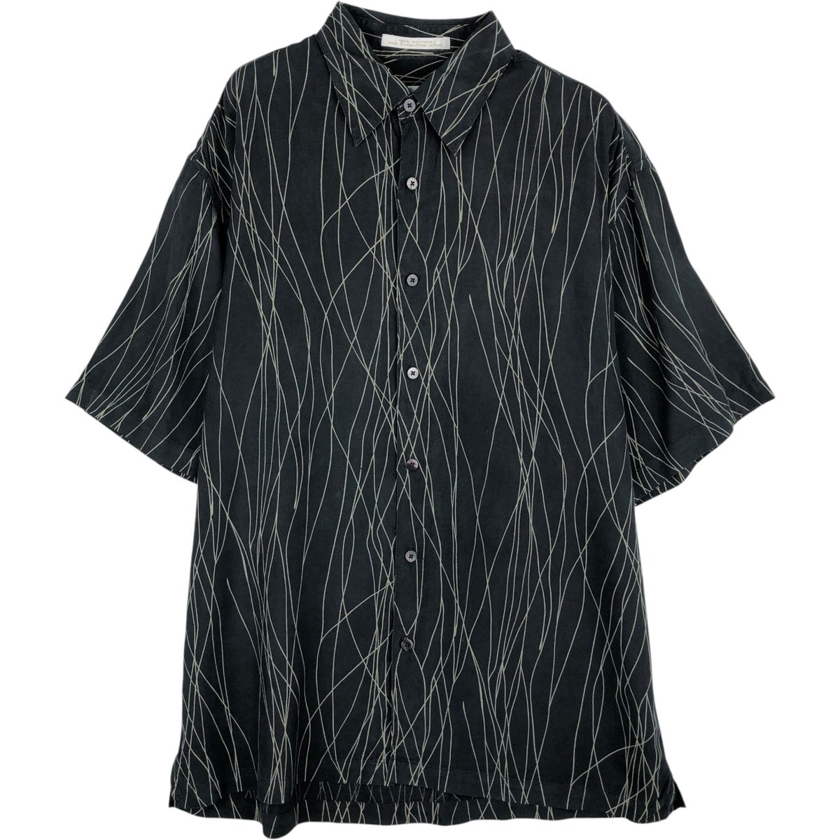 ペリーエリス　00s へリンボーン柄半袖シルクシャツ　黒 XL ボックス型　古着 古着 ペリーエリス PERRY ELLIS 総柄 半袖 シルクシャツ ボックス