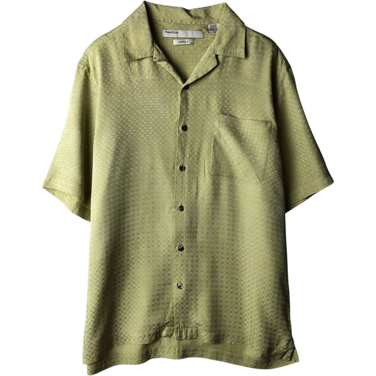 古着 ペリーエリス PERRY ELLIS ボーダー柄 半袖 レーヨン×リネン