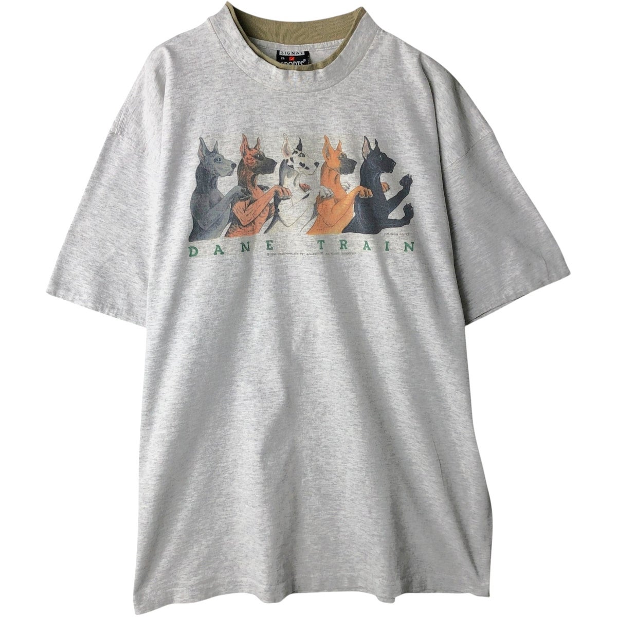 古着 90年代 SIGNAL SPORTS 犬柄 アニマルTシャツ USA製 メンズXL相当