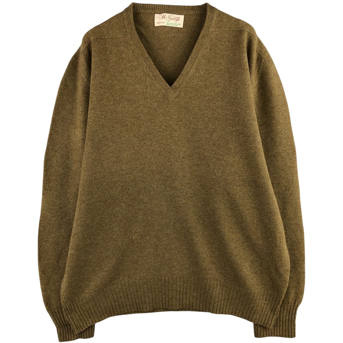 古着 80年代 THE MOORS チェック柄 Vネック ウールニットセーター