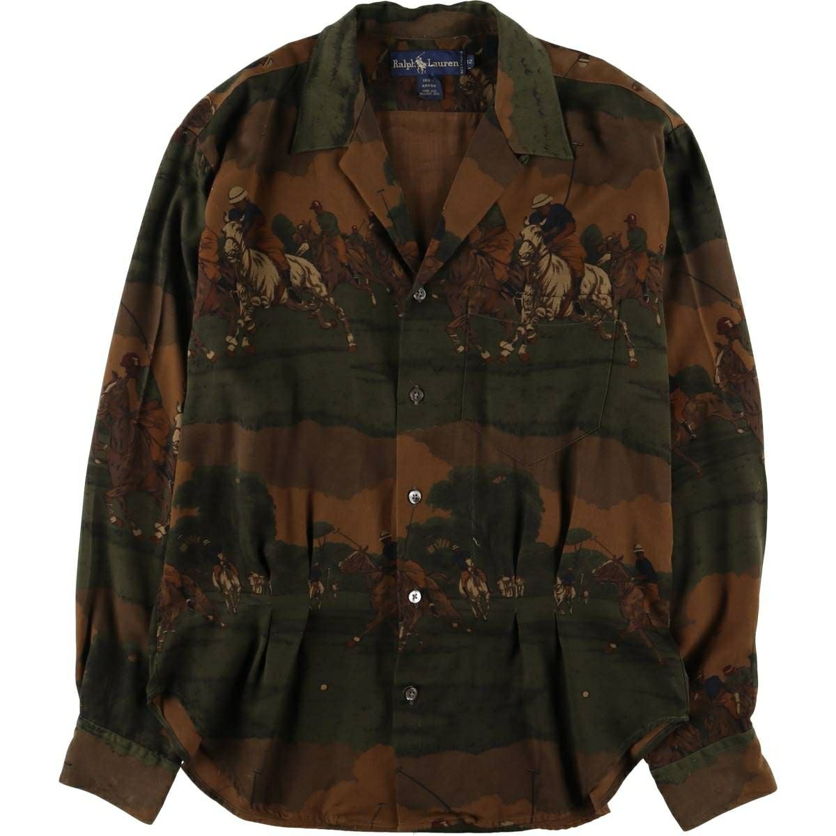 古着 ラルフローレン Ralph Lauren 総柄 オープンカラー 長袖 レーヨン
