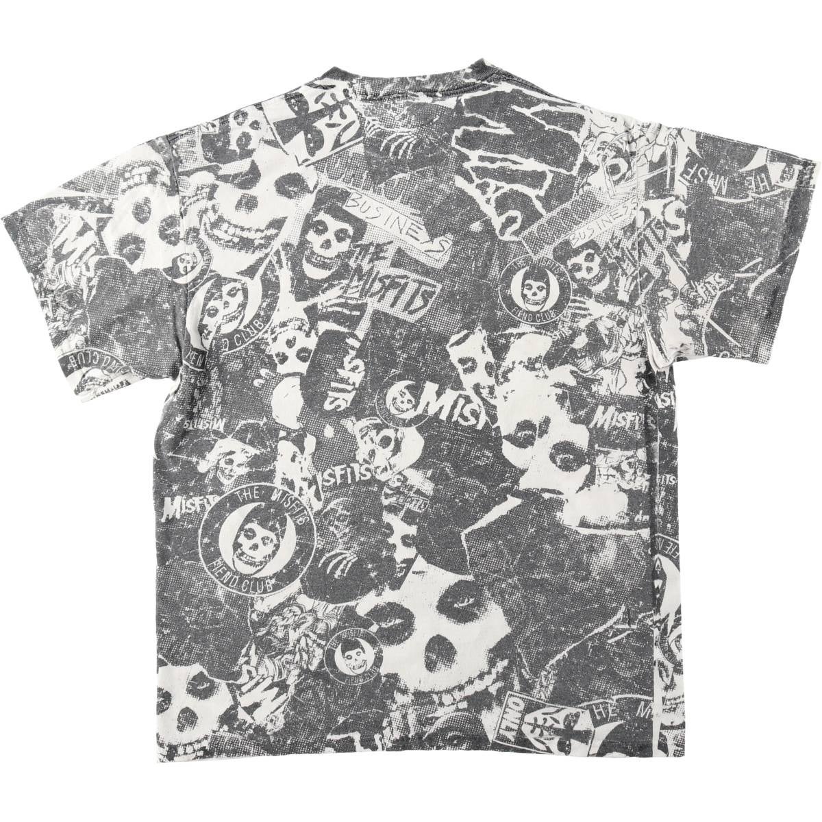 00s ビンテージ　MISFITS　ミスフィッツ　y2k　サーマル　袖プリ　骸骨 古着 MISFITS ミスフィッツ ドクロ柄 スカル柄 オールオーバープリント