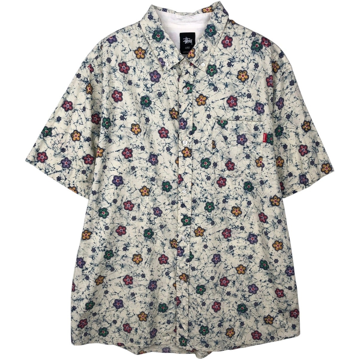 古着 ステューシー STUSSY 総柄 リーフ柄 オープンカラー レーヨン