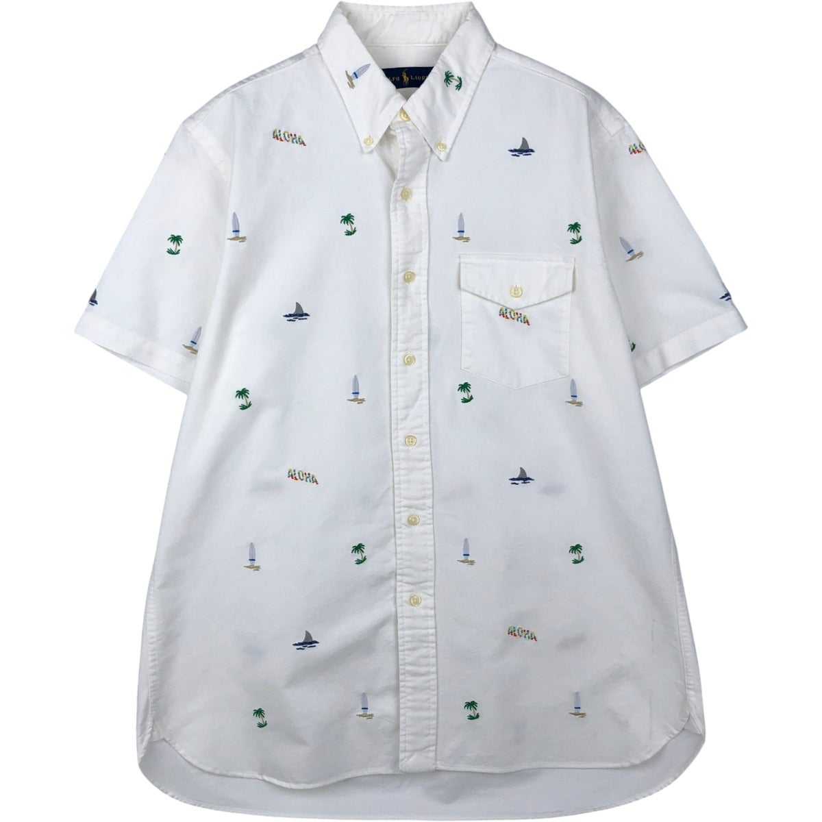 古着 ラルフローレン Ralph Lauren 総柄 半袖 ポロシャツ メンズM相当