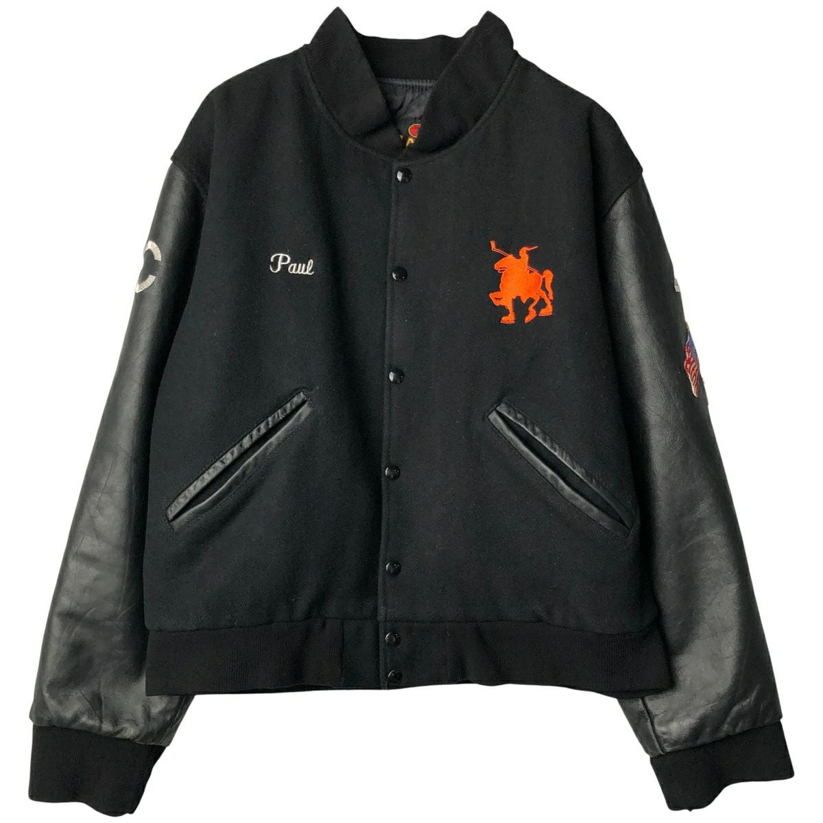 古着 90年代 GAME Sportswear 中綿入り 袖革ウールボタンスタジャン