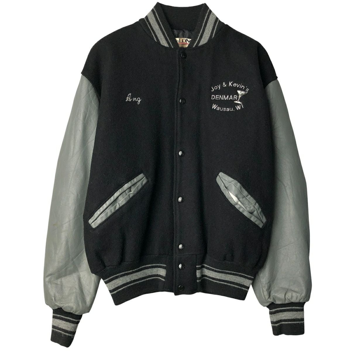 古着 90年代 GAME Sportswear 中綿入り 袖革ウールボタンスタジャン