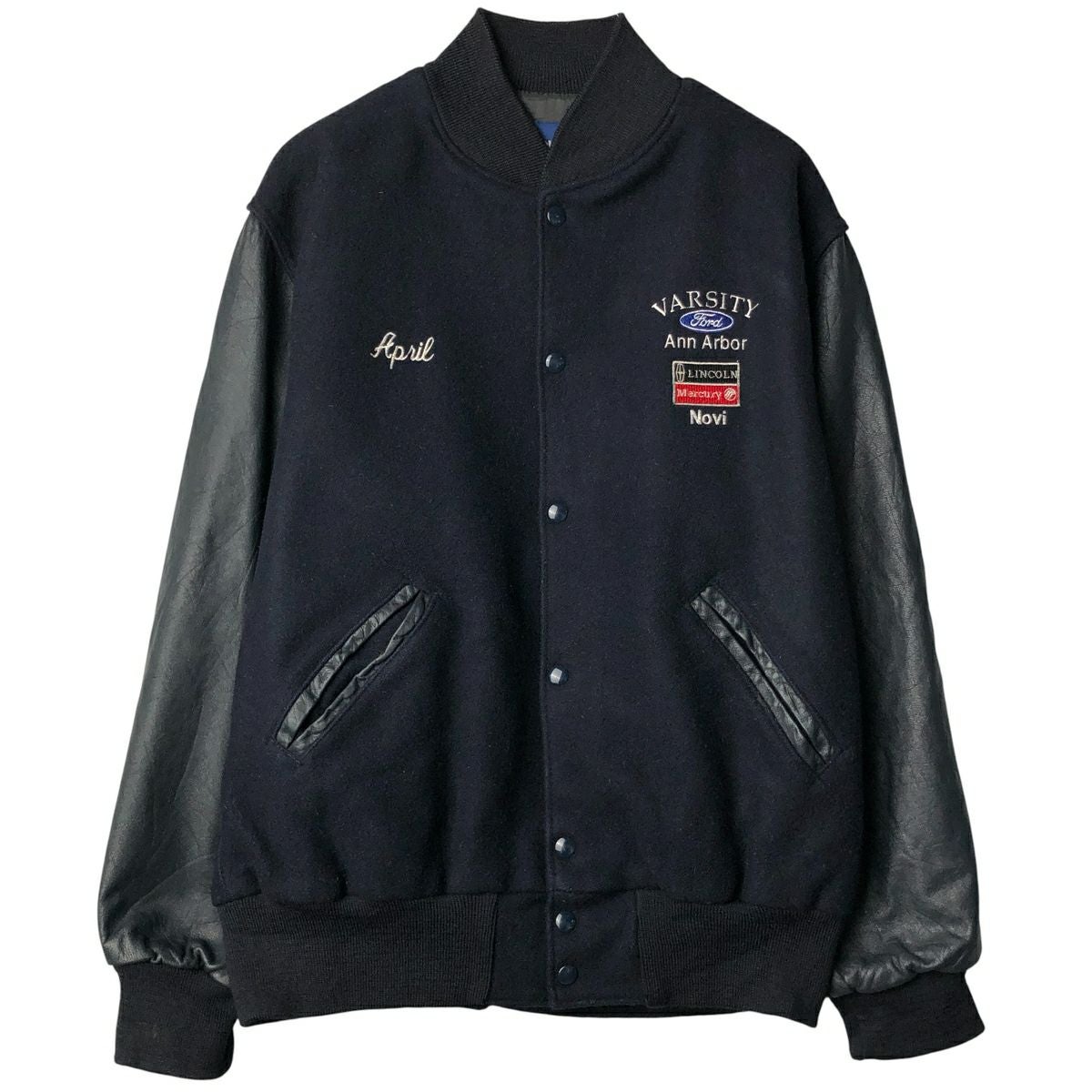 古着 90年代 ホロウェイ Holloway 袖革ウールボタンスタジャン バー