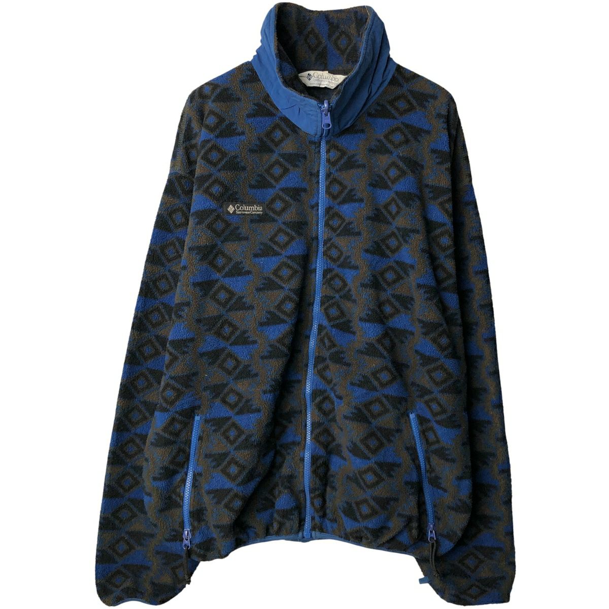 古着 90年代 コロンビア Columbia 白タグ 総柄 ハーフジップ フリース