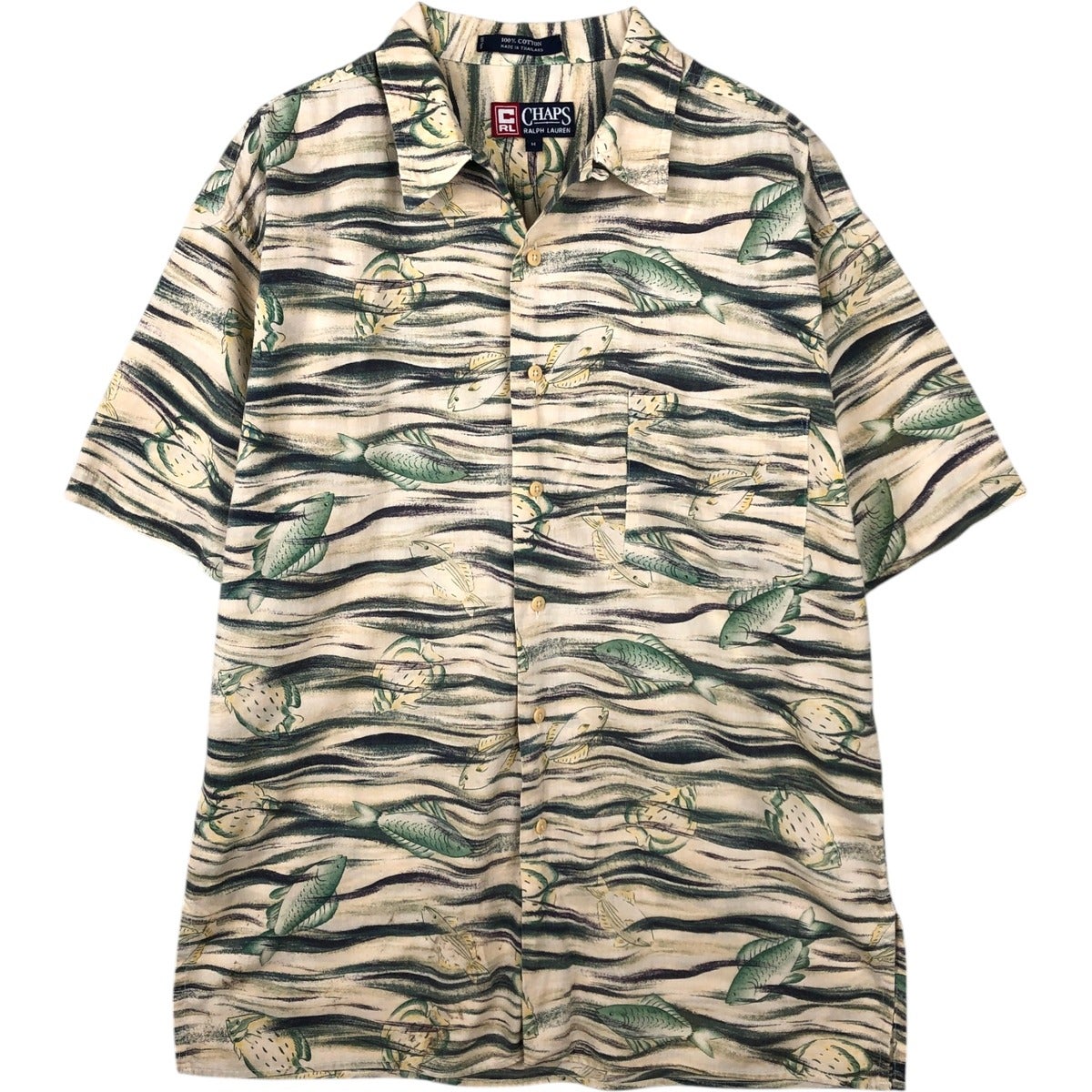 古着 ラルフローレン Ralph Lauren CHAPS チャップス 総柄 魚柄 半袖
