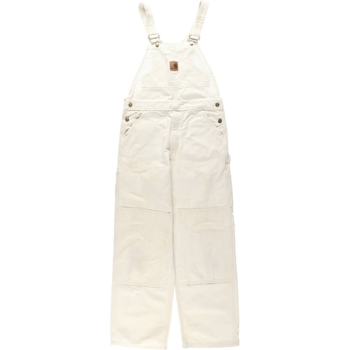 カーハート オーバーオール　ダブルニー　ホワイト　白　w36 古着 カーハート Carhartt ダブルニー デニムオーバーオール メンズw36