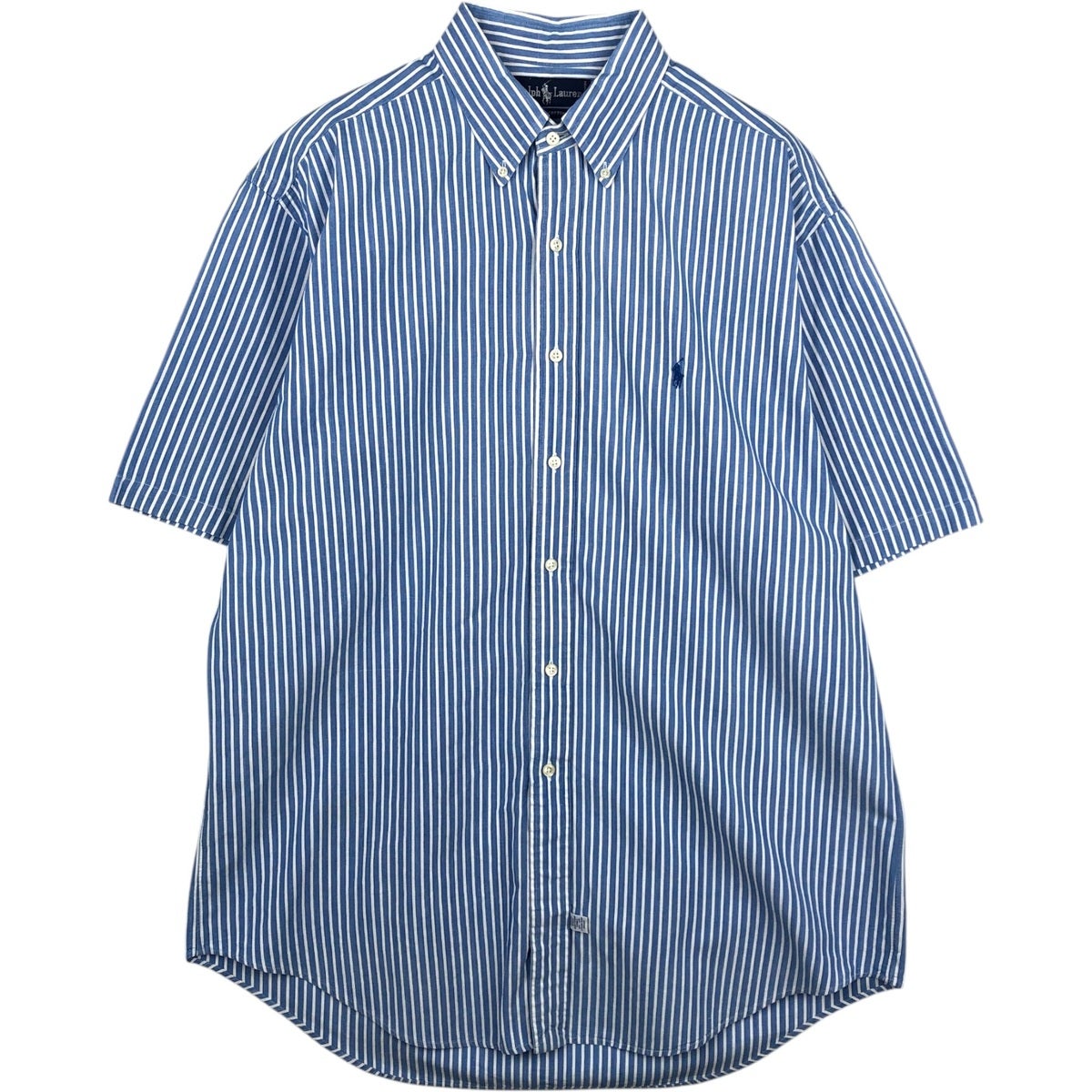 中古ビームス別注ポロラルフローレンストライプ 半袖シャツ　L 古着 ラルフローレン Ralph Lauren シアサッカー 半袖 ボタンダウン