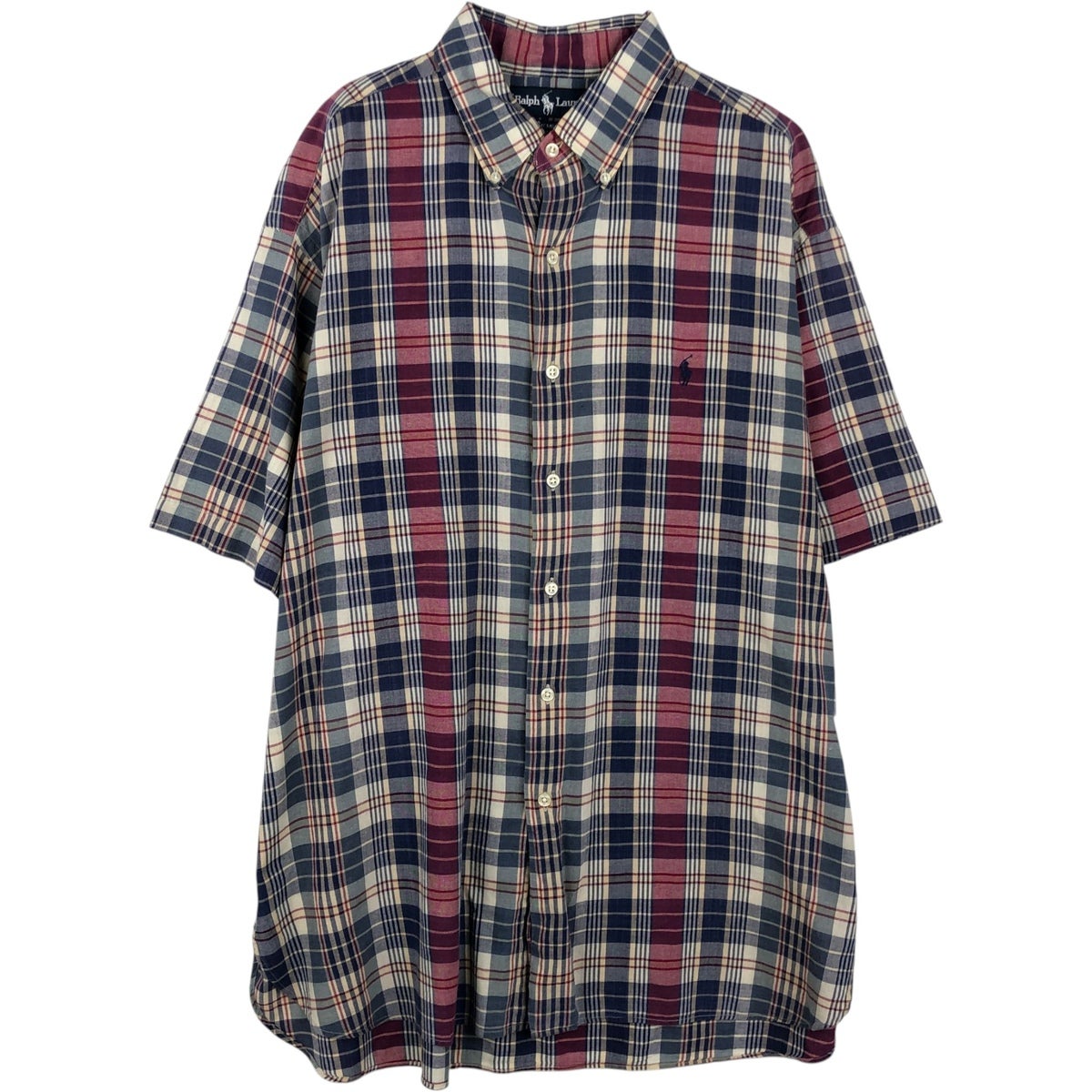 【さとさと】GREG LAUREN 赤×紺 チェックシャツ 古着 ラルフローレン Ralph Lauren GREGGOR 半袖 ボタンダウン