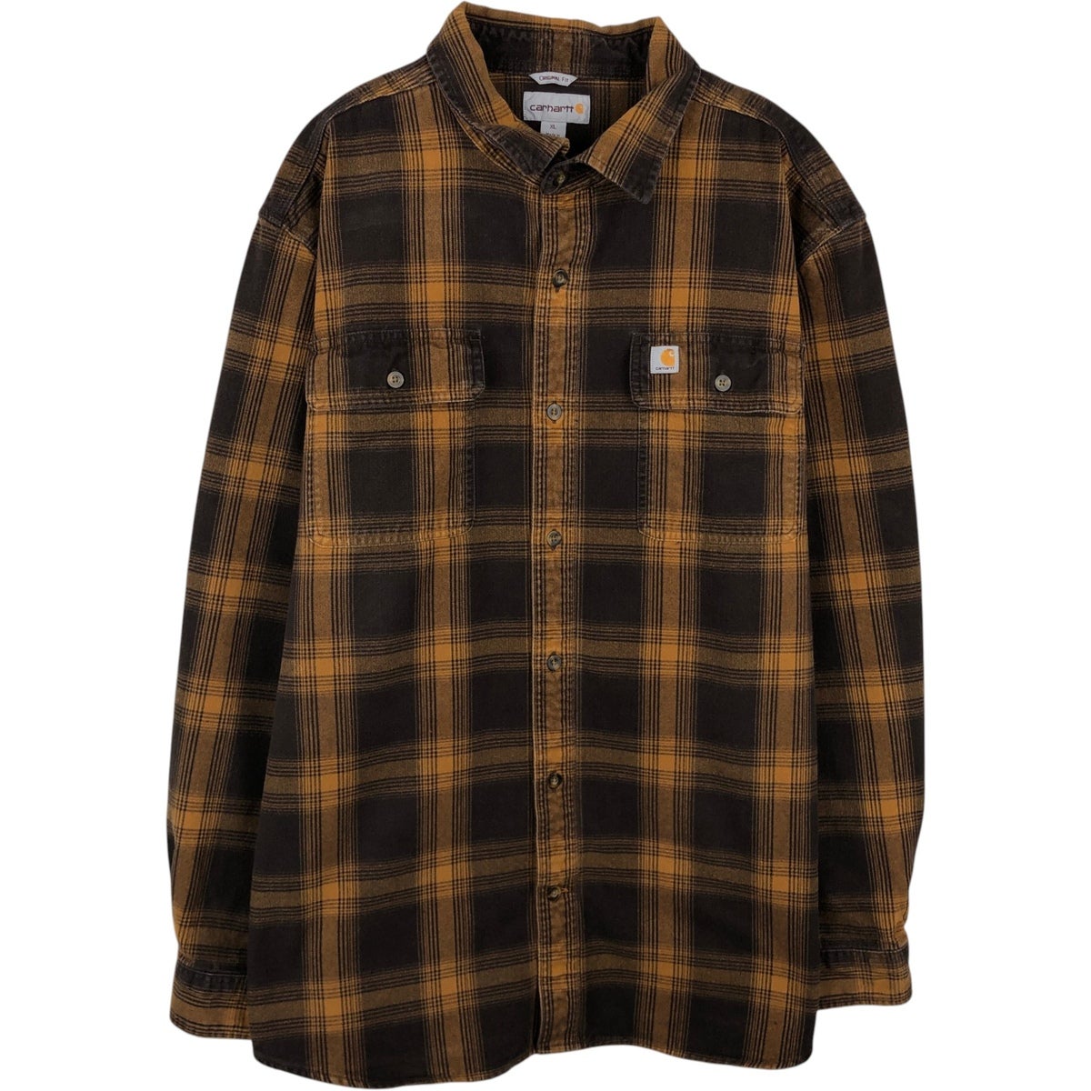 美品 カーハート carhartt ブラウン チェック シャツ 古着 カーハート Carhartt ORIGINAL FIT 長袖 フランネルチェック