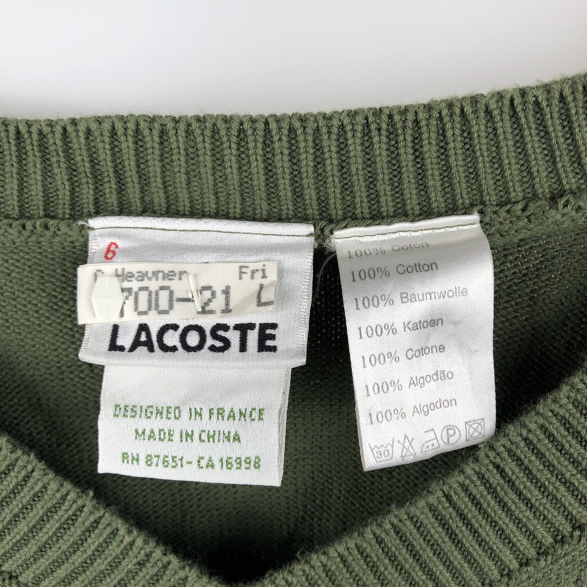 古着 ラコステ LACOSTE Vネック コットンニットセーター 6 メンズXL