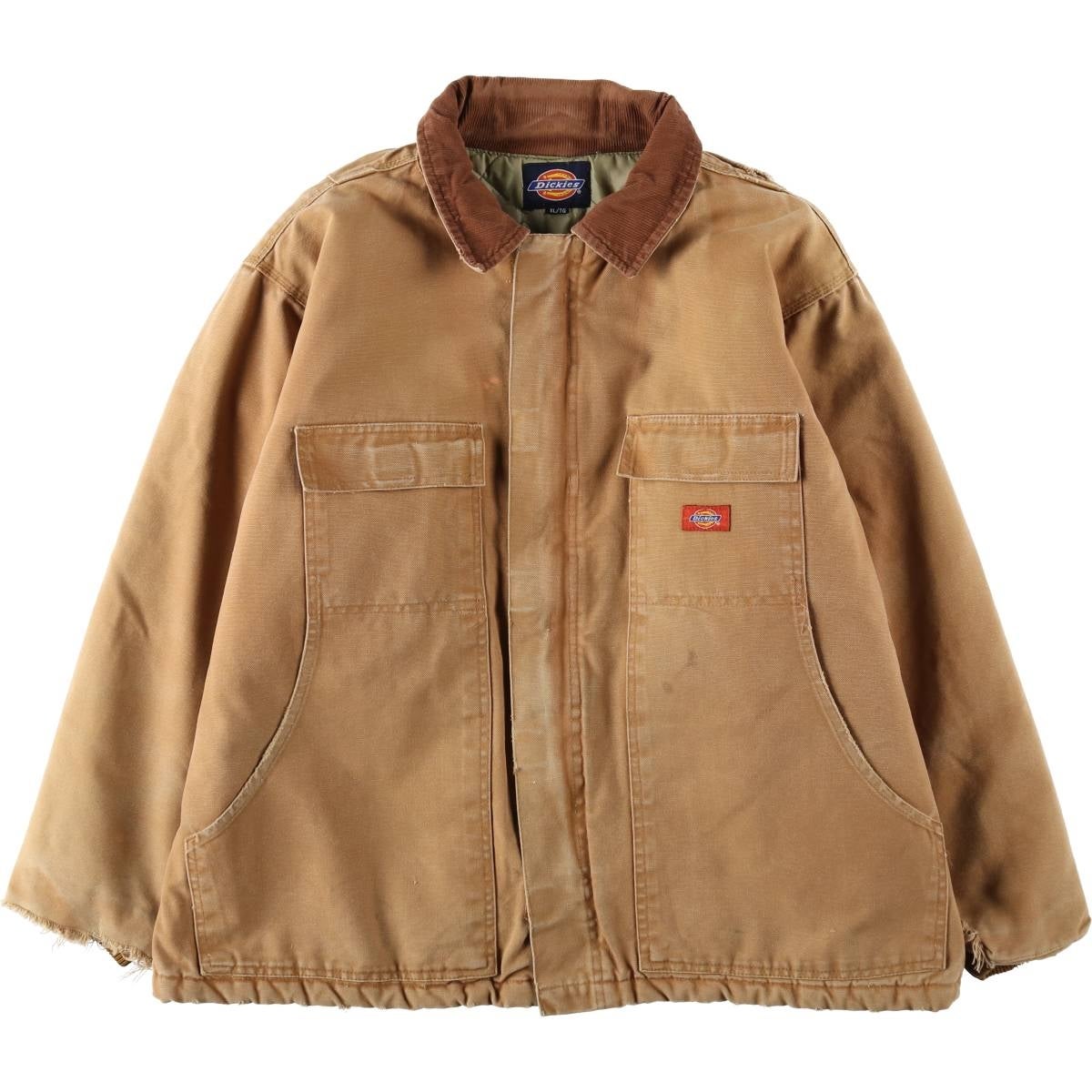 US古着◆ディッキーズ 企業刺繍ダックジャケット 中綿 キャメル メンズXL 古着 ディッキーズ Dickies トラディショナルコートタイプ 中綿入り